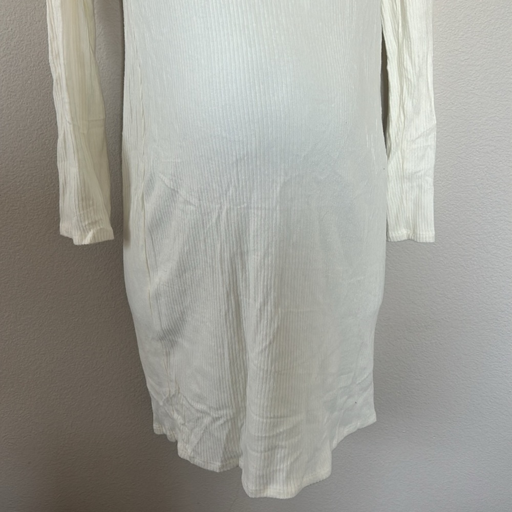 Pinkblush Off White Cream Ribbed Off-Shoulder Long Sleeve Maternity Mini Dress - Picture 6 of 10